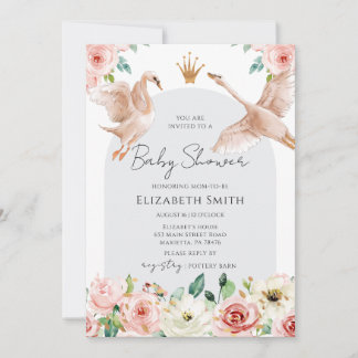 Floral Swan Princess Baby Shower Invitation