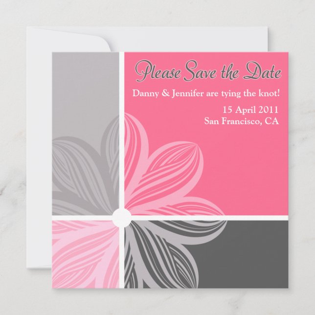 Floral Sweep Pink Grey Please Save the Date Invite (Front)