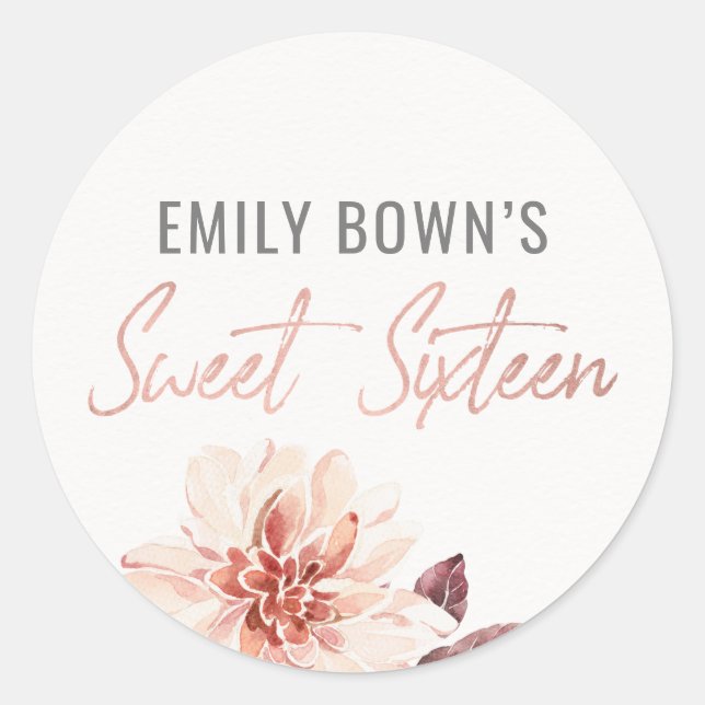 Floral Sweet 16 Birthday Envelope Sticker (Front)