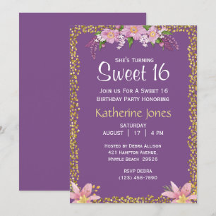 Floral Sweet 16 Birthday Party Invitations