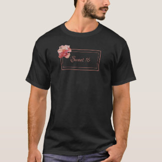 Floral sweet 16 pink and black T-Shirt