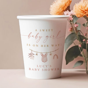 Floral Sweet Baby Girl Clothesline Baby Shower Paper Cups