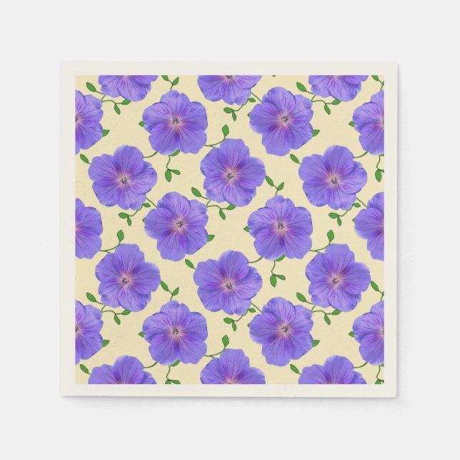 Floral Sweet Blue Garden Flowers on any Colour Napkin (Front)
