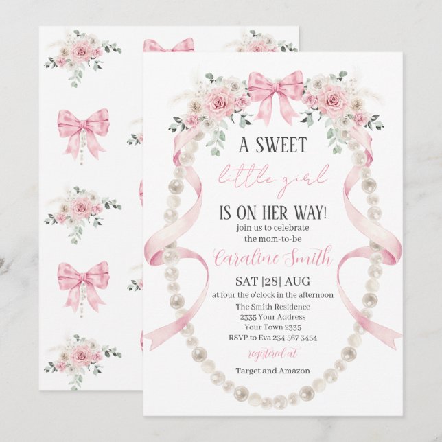  Floral Sweet little girl baby shower Invitation (Front/Back)