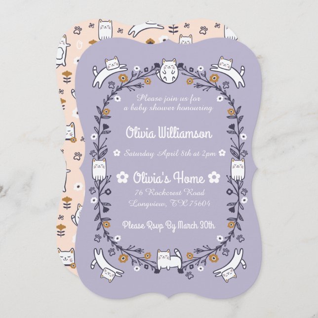 Floral Sweet Little kitty Kitten Baby Shower Invitation (Front/Back)