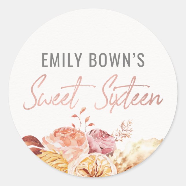 Floral Sweet Sixteen Birthday Envelope Sticker (Front)