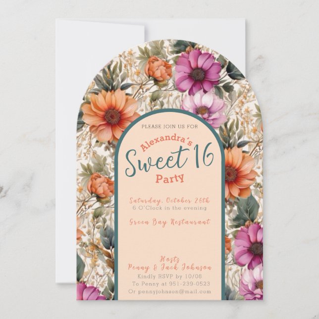 Floral sweet sixteen invitation  (Front)