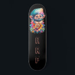 *~* Floral Sweet Troll AP89 Neon Rainbow Initials Skateboard<br><div class="desc">(Search code AP89 for Troll items and AP88 for mediaeval theme items ) Easily Transfer to other Zazzle Products. BLACK background Skateboard. The bright happy NEON Rainbow colours just pop the TROLL images and LETTERS. Customise / Personalise your INITIALS / MONOGRAM. Whimsical Cute funny Long Hair Troll . Bright RAINBOW...</div>