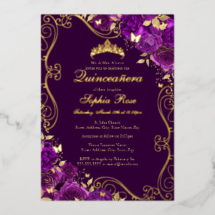 Floral Swirl Butterfly Purple Quinceanera