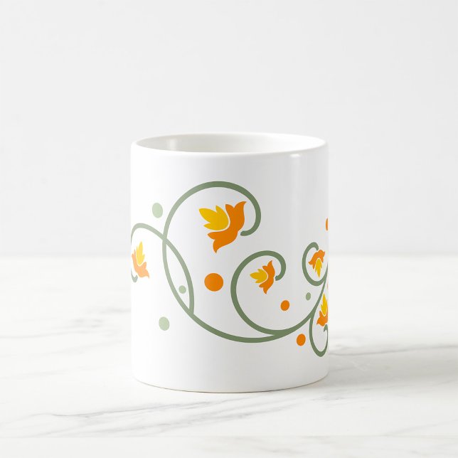 Floral Swirl Pattern with Orange and Yellow Flower Coffee Mug (Creator Uploaded)