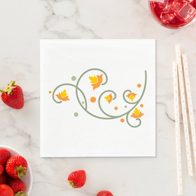 Floral Swirl Pattern with Orange and Yellow Flower Napkin (Creator Uploaded)