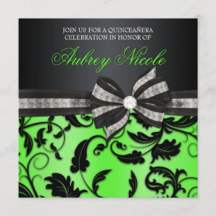 Floral Swirl Quinceañera Invite With Jewelled Bow