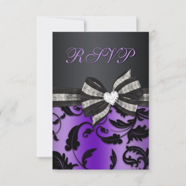 Floral Swirl RSVP With Jewelled Bow (Front)