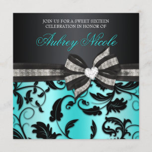 Floral Swirl Sweet Sixteen Invite With Jewelled Bo