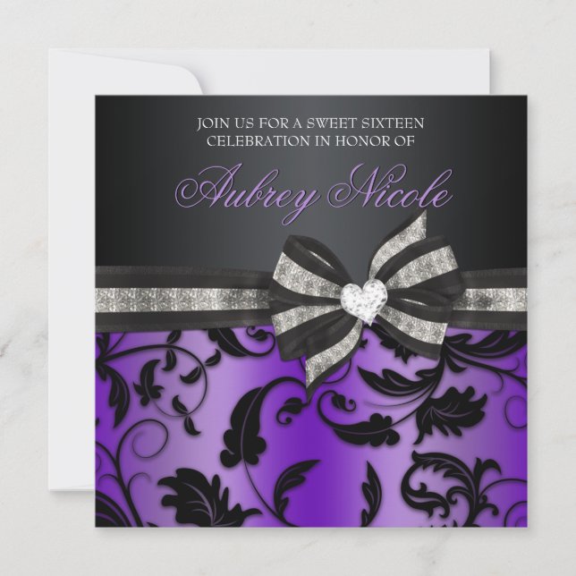 Floral Swirl Sweet Sixteen Invite With Jewelled Bo (Front)