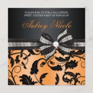 Floral Swirl Sweet Sixteen Invite With Jewelled Bo