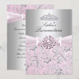 Floral Swirl Tiara Quinceanera Announcements