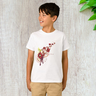 Floral Swirl with Red Flowers and Hummingbird  T-Shirt