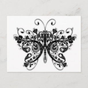 Floral Swirls Butterfly - Black & White Postcard