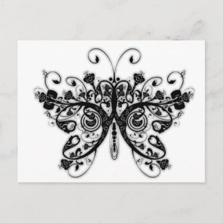 Floral Swirls Butterfly - Black & White Postcard