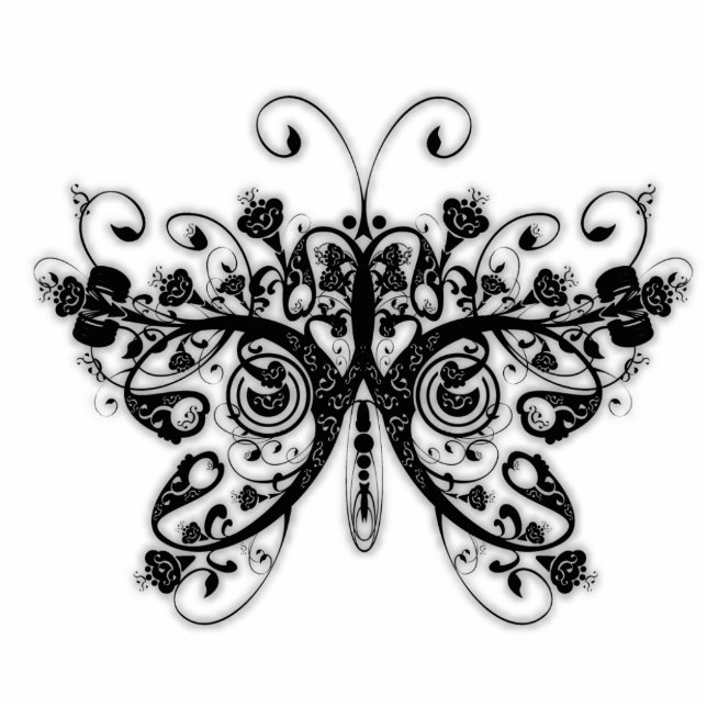 Floral Swirls Butterfly - Black & White Standing Photo Sculpture (Front)