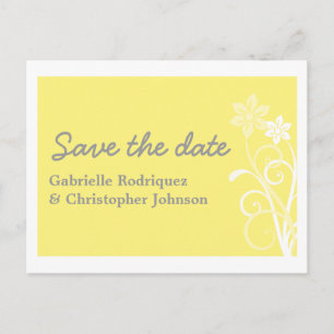 Floral Swirls Save the Date Postcard, Yellow Announcement Postcard