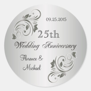 Floral swirls silver grey Anniversary Sticker