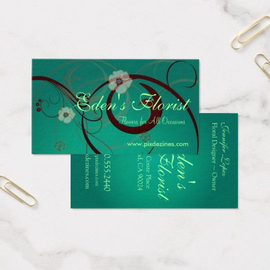 Floral Swirls, Teal Green Business Card