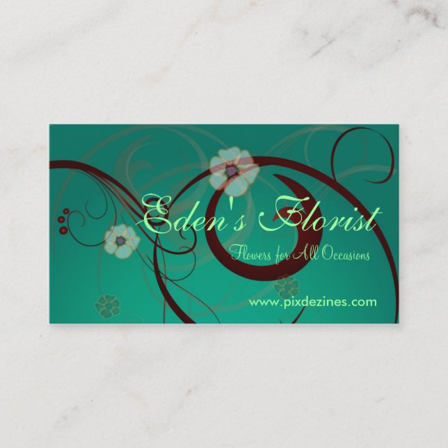 Floral Swirls, Teal Green Business Card (Front)