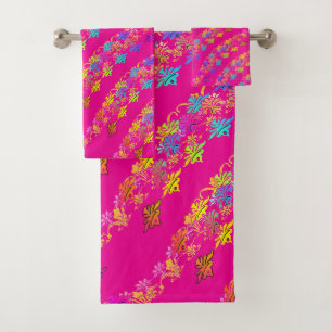 Floral Symbols Hot Pink Bath Towel Set