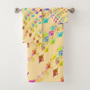 Floral Symbols Pale Yellow   Bath Towel Set
