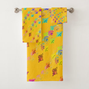 Floral Symbols Yellow Gold Bath Towel Set