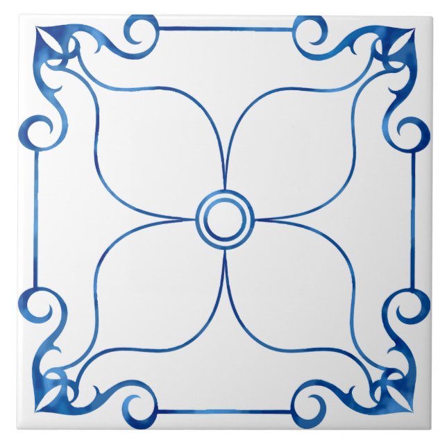 Floral Symmetry Mediterranean Ceramic Tile (Front)