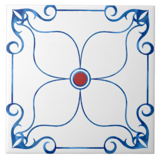 Floral Symmetry Mediterranean (Red) Ceramic Tile