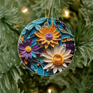 Floral Symphony: Quilled Paper Art Ceramic Tree Decoration