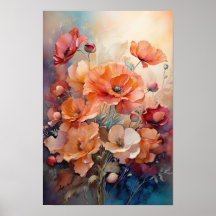 Floral Symphony - Red Poppy Flowers Watercolor Art