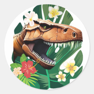 Floral T-Rex Classic Round Sticker