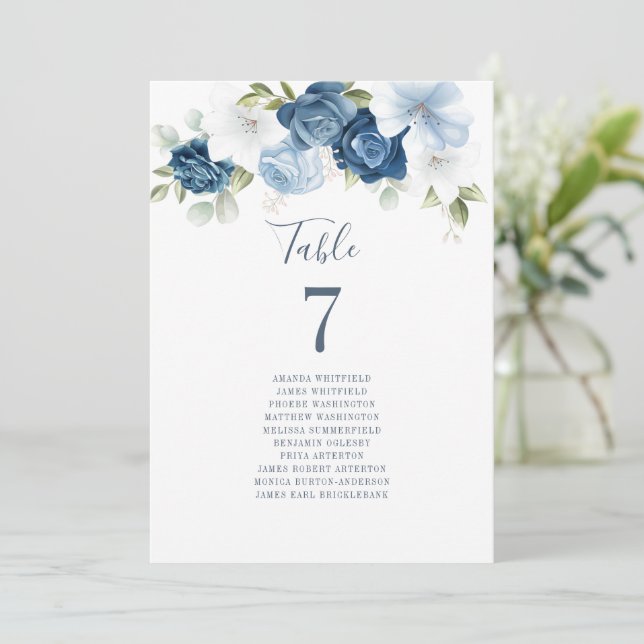 Floral Table Dusty Blue Number 12 Seating Chart Invitation (Standing Front)
