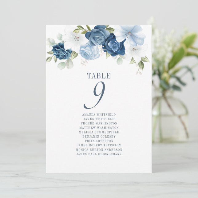 Floral Table Number 9 Dusty Blue Seating Chart  (Standing Front)