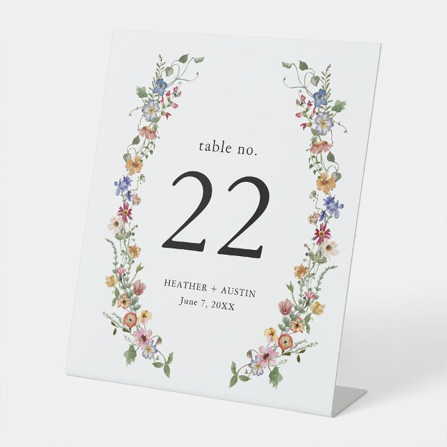 Floral Table Number Pedestal Sign (Colorful Floral Table Number Pedestal Sign by Painted Paperie
)