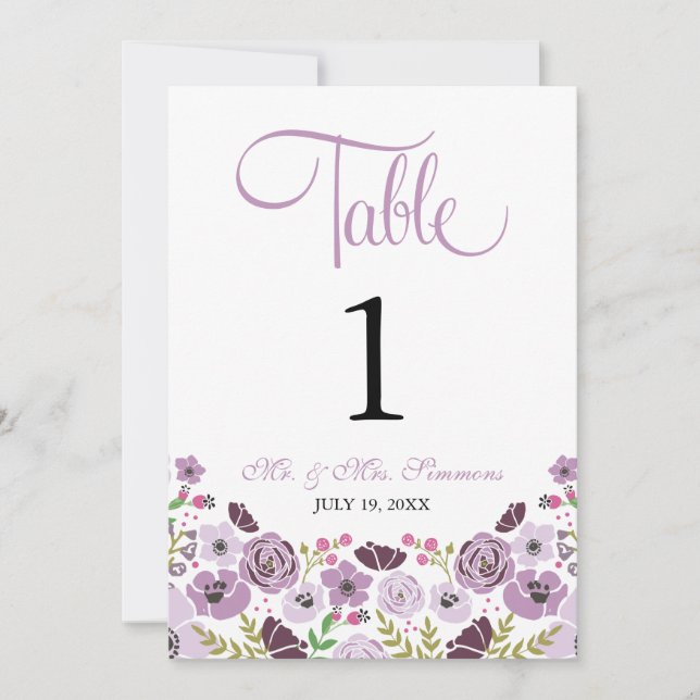 Floral Table Number | Purple (Front)