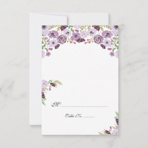 Floral Table Place Card You Fold Purple