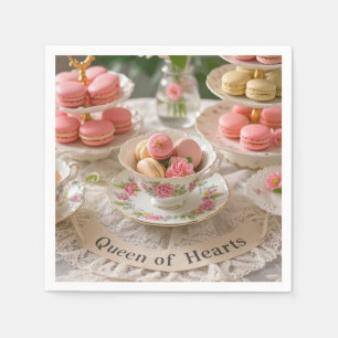 Floral table, teacups, tiered trays macarons queen napkin
