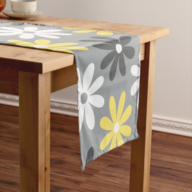 Floral table way gray and yellow short table runner (In Situ)