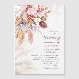 Floral Tan Pampas Grass Terracotta Wedding Magnetic Invitation
