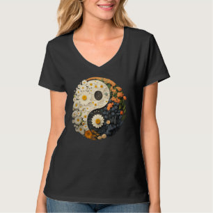 Floral Taoism Yin Yang Symbol on Flower Taijitu Yi T-Shirt