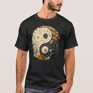 Floral Taoism Yin Yang Symbol on Flower Taijitu Yi T-Shirt