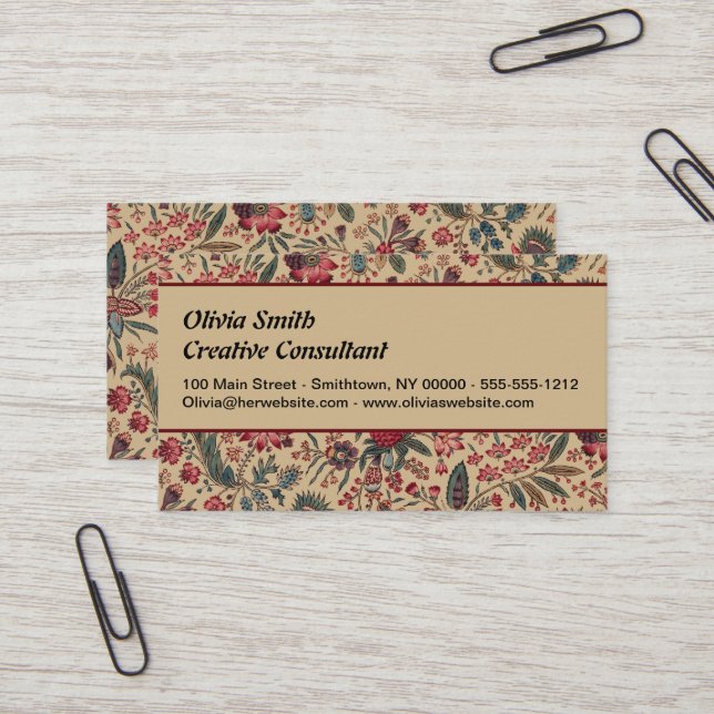 Floral Tapestry Needlework Flower Art Business Card (Front/Back In Situ)