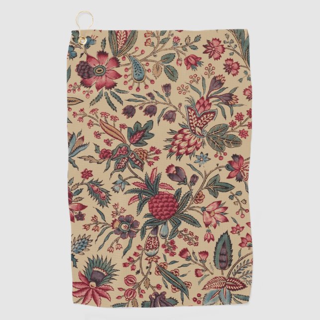 Floral Tapestry Needlework Flower Art Golf Towel (Front)