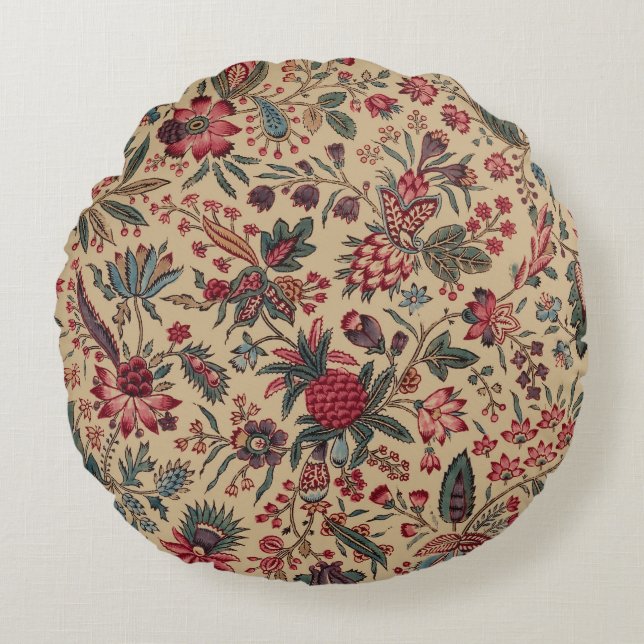 Floral Tapestry Needlework Flower Art Round Cushion (Front)